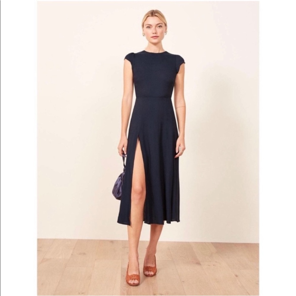 Reformation Navy Midi Dress